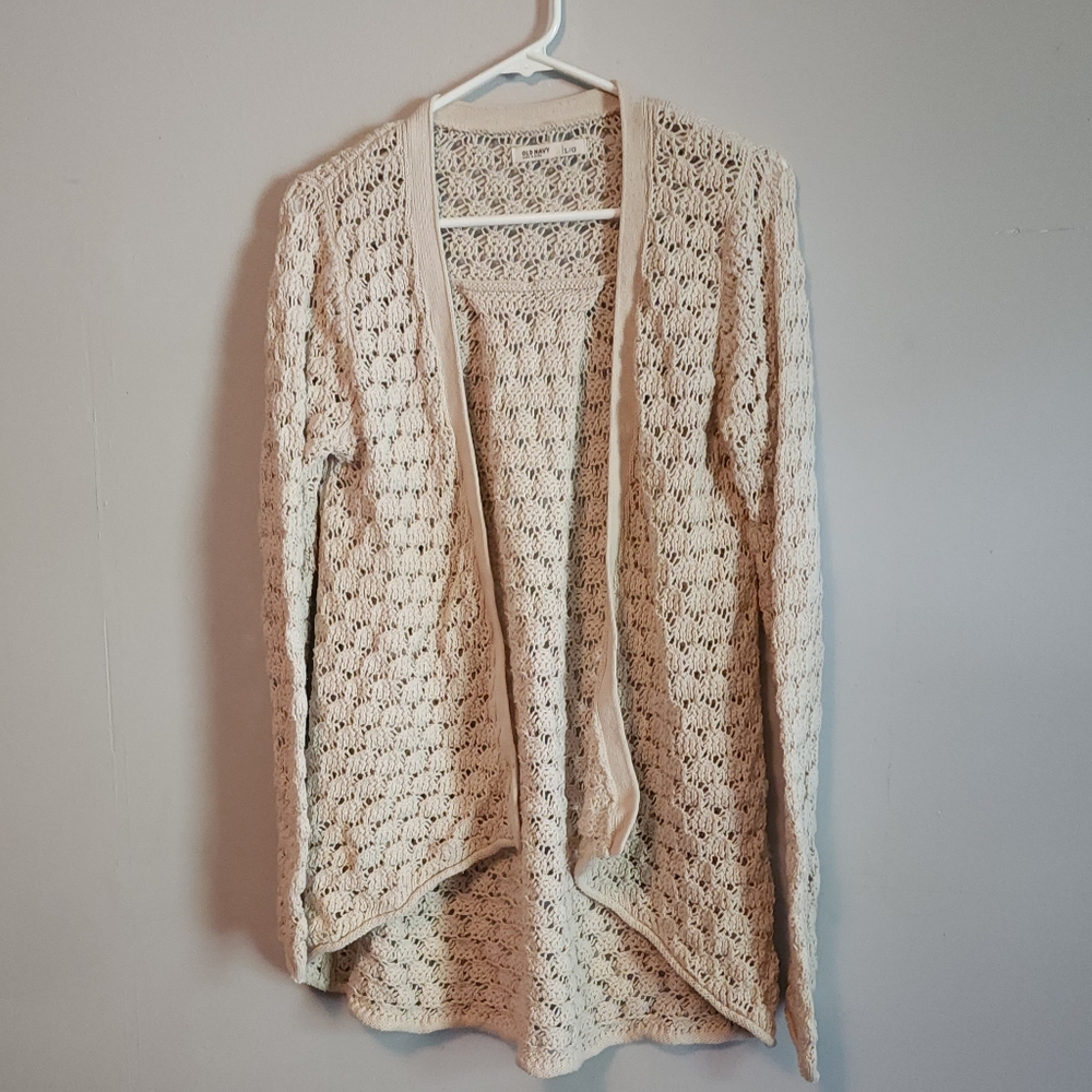 Old Navy Cream Off White Open Knit Crochet Open Front Cardigan Sweater Large
